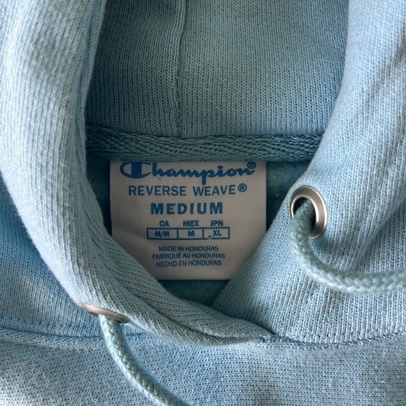 Champion Reverse Weave Vintage Logo Hoodie Pullover Sweatshirt Light Blue - Picture 4 of 7